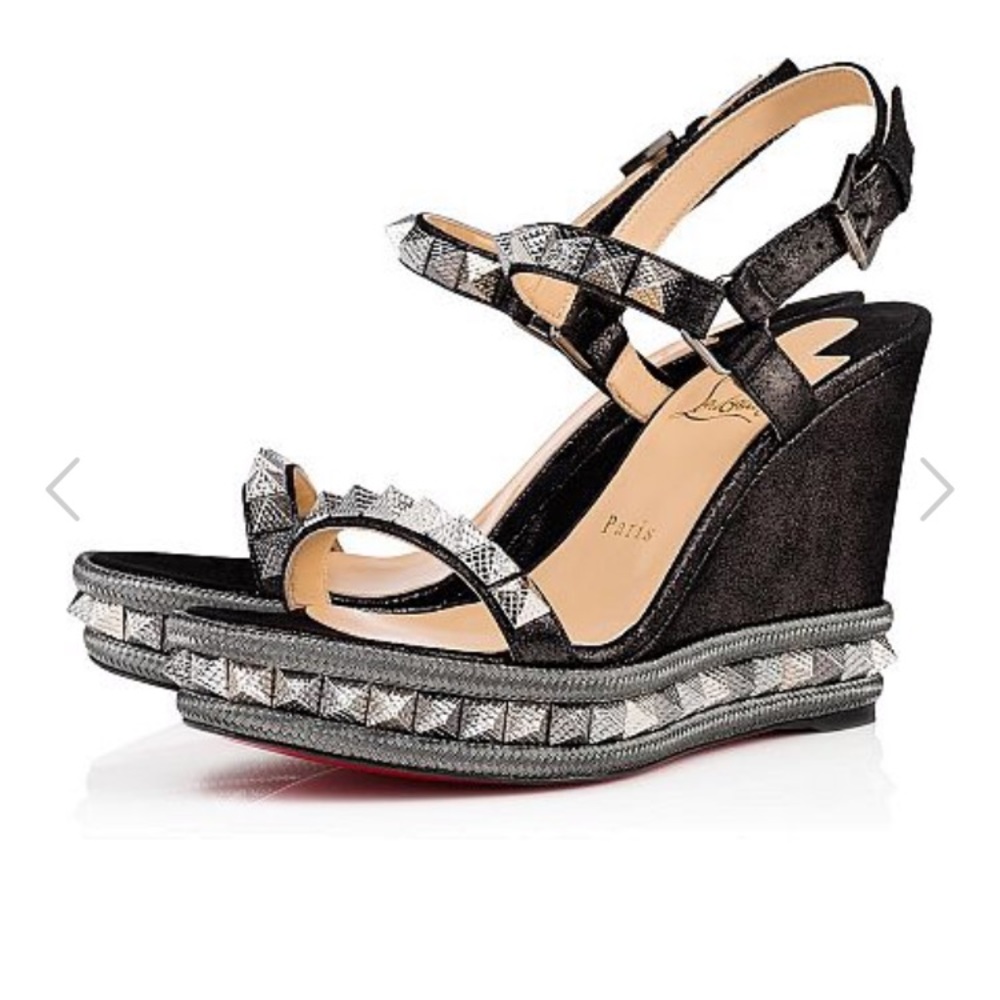 COPY - Like new in box pyraclou louboutin black wedges